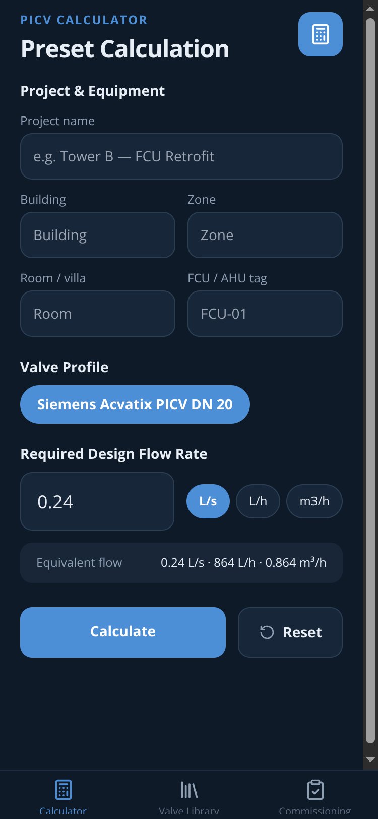 PICV Commission screen 1