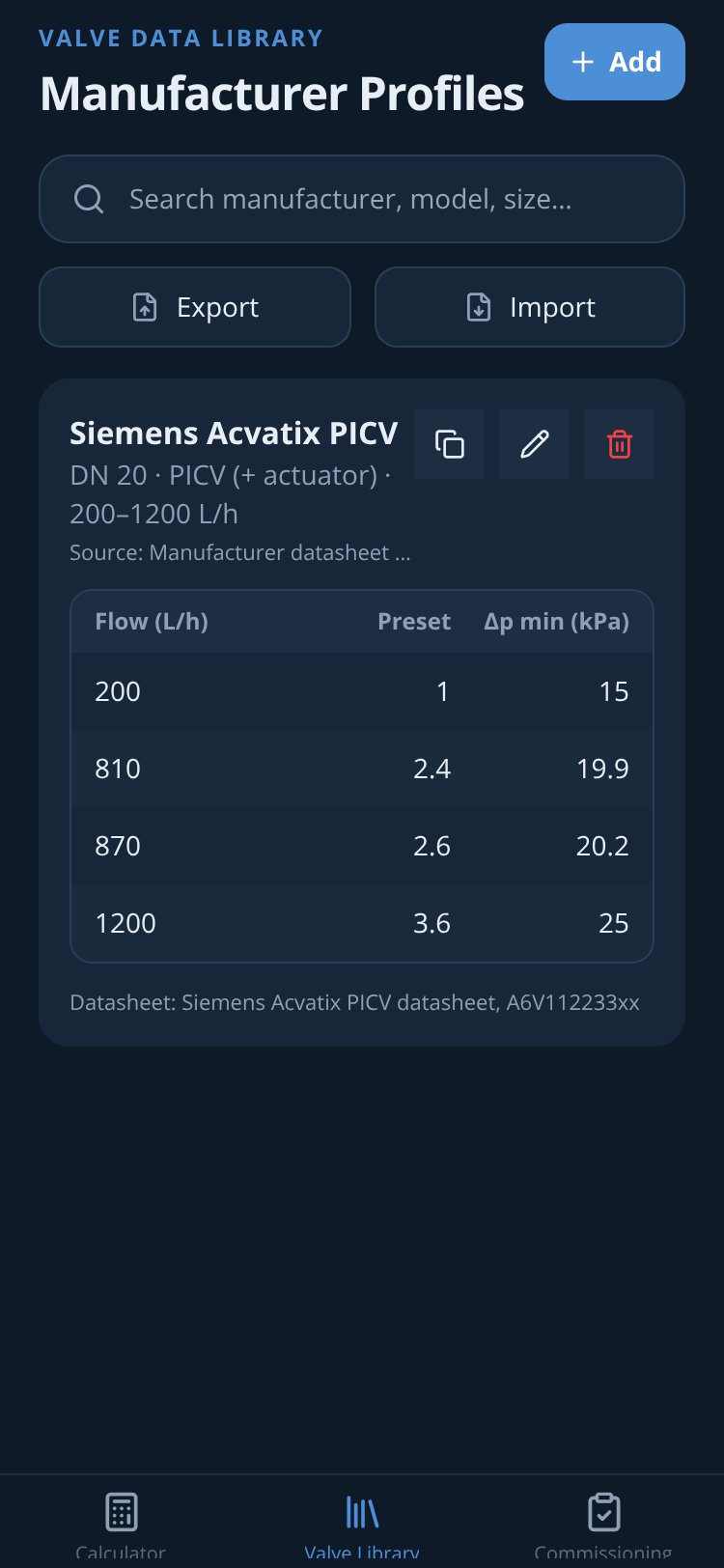 PICV Commission screen 2