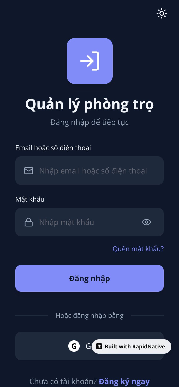 PhongTro Manager screen 1