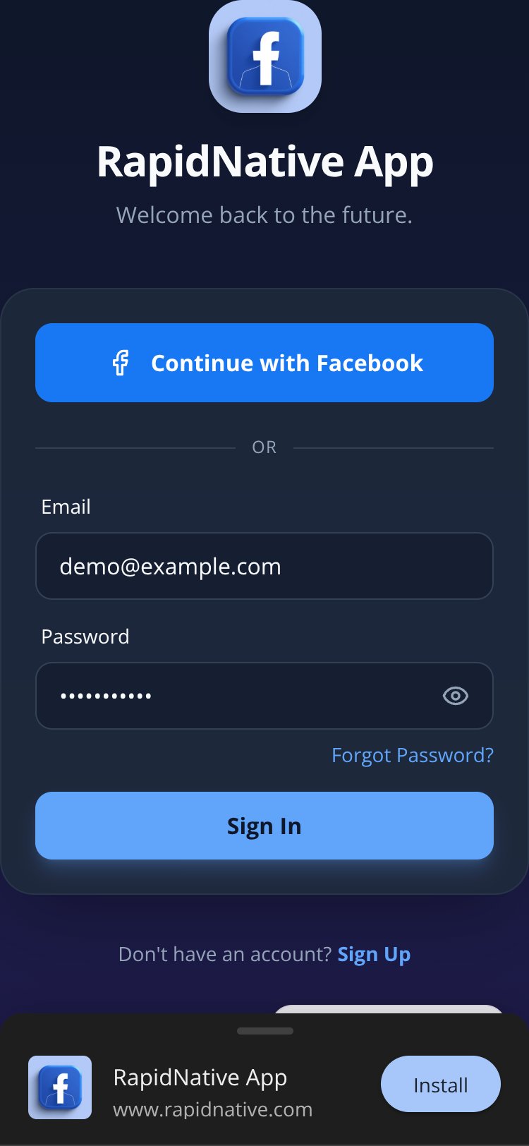 RapidNative App screen 1