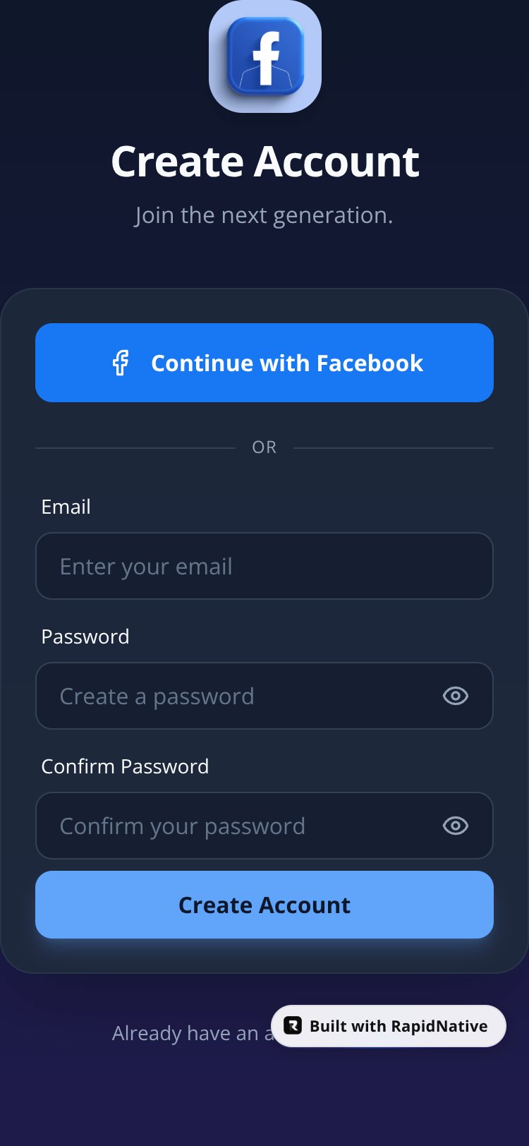 RapidNative App screen 2