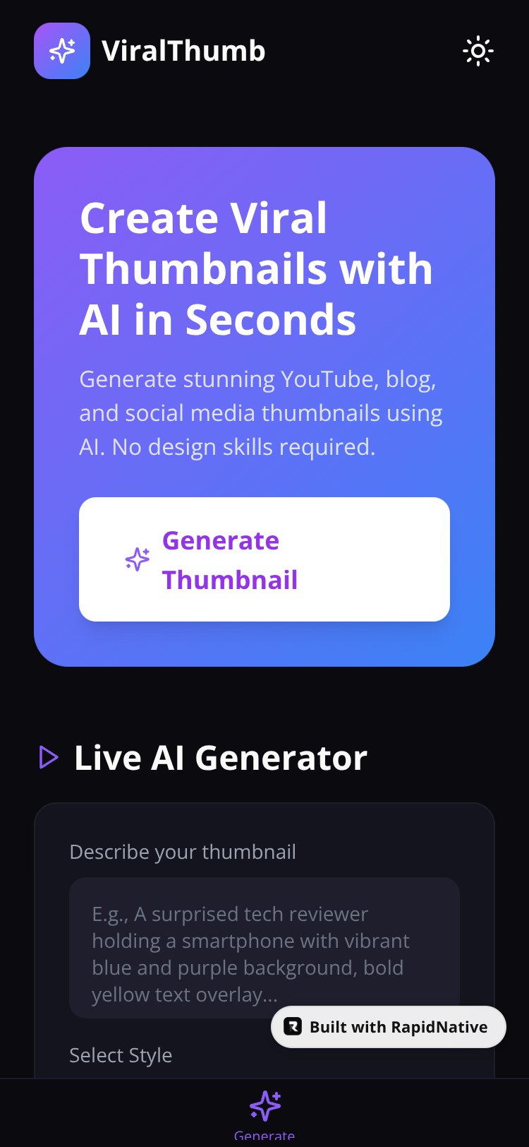 ViralThumb AI screen 1