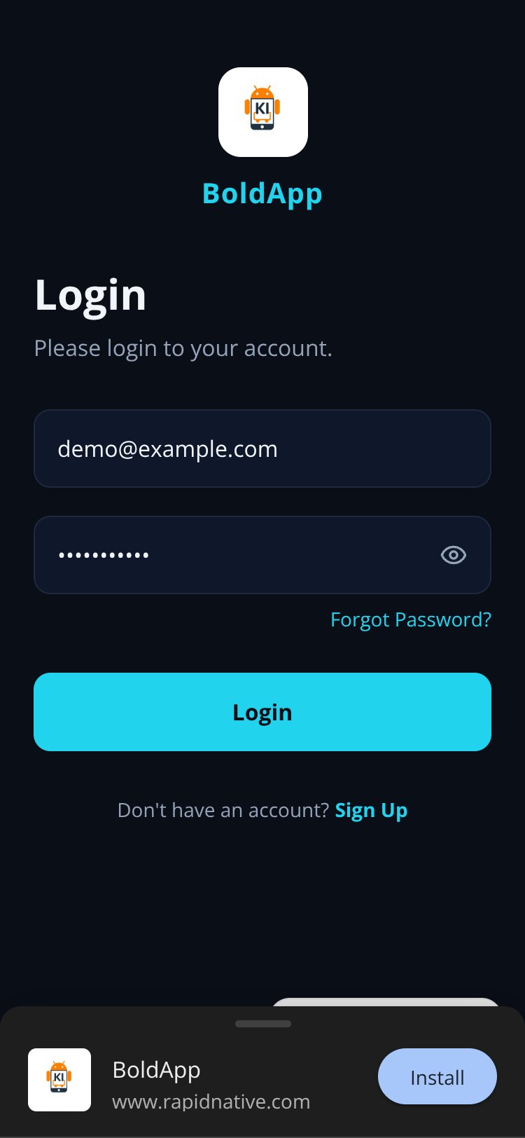 BoldApp screen 1