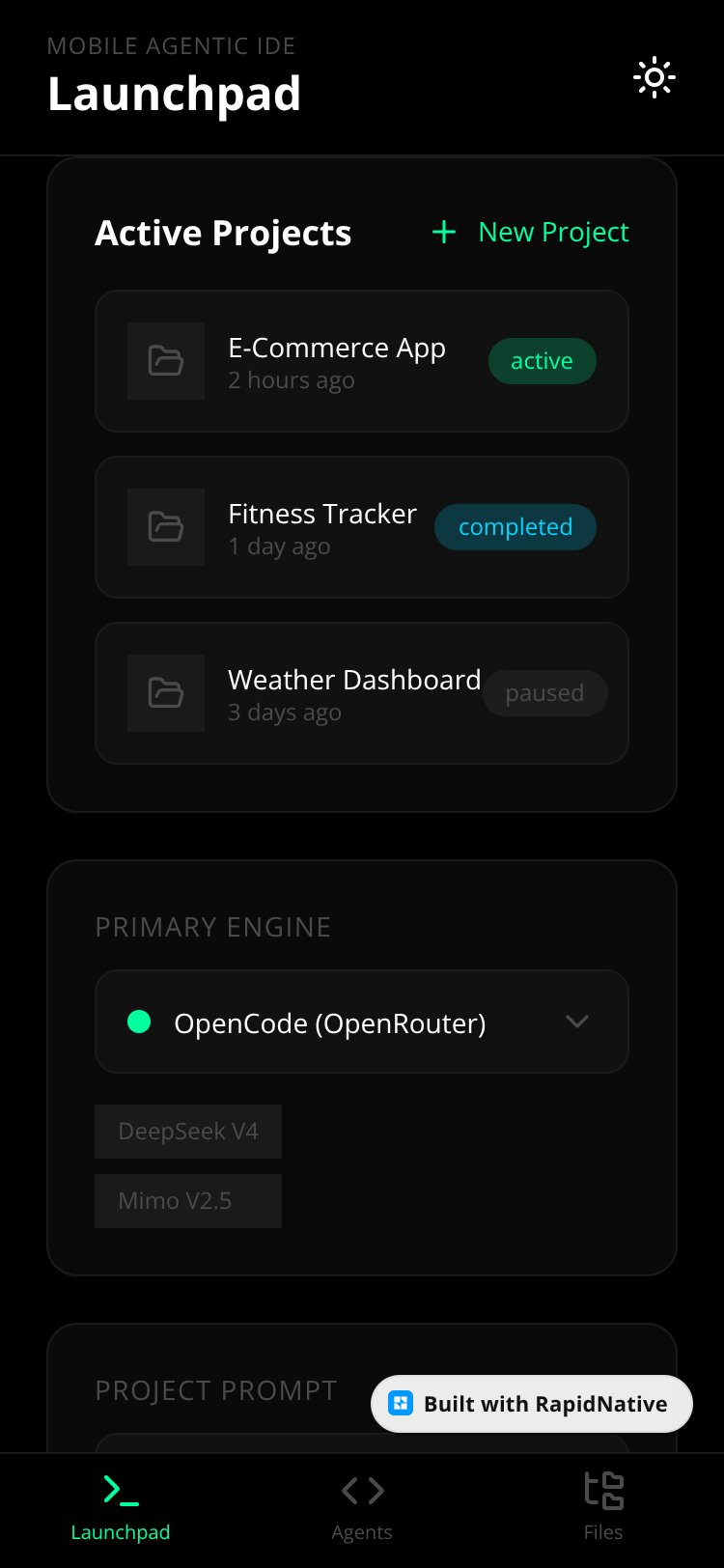 Mobile Agentic IDE screen 1