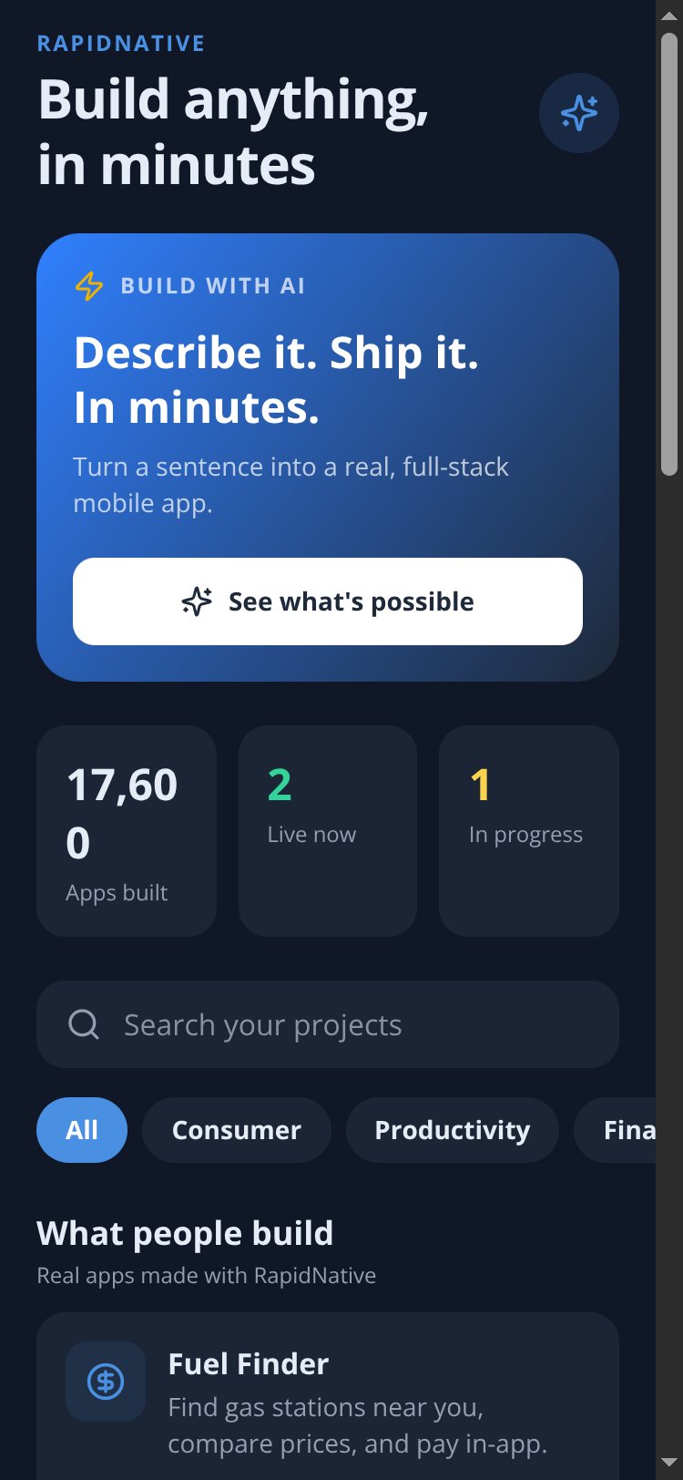 RapidNative screen 1
