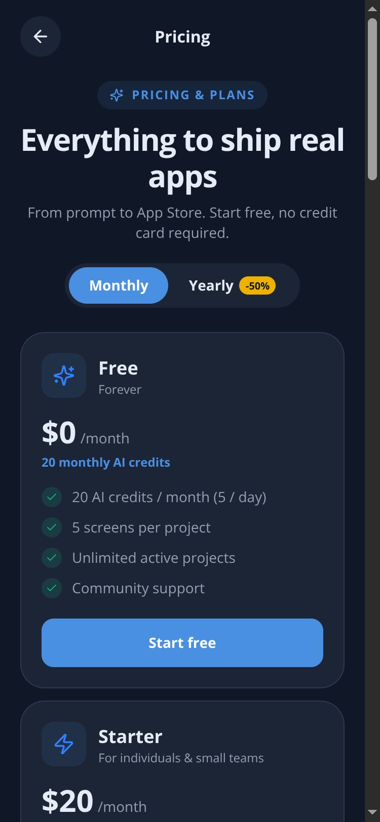 RapidNative screen 2
