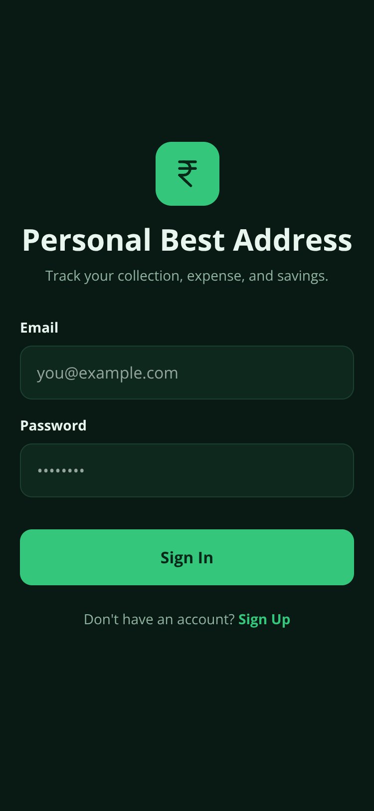 Personal Best Address screen 1