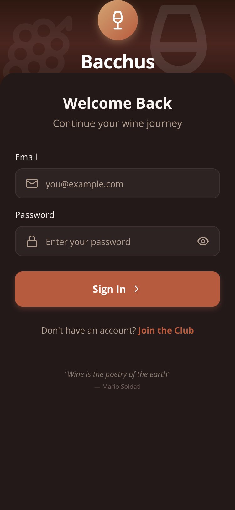 Bacchus Wine Club screen 1