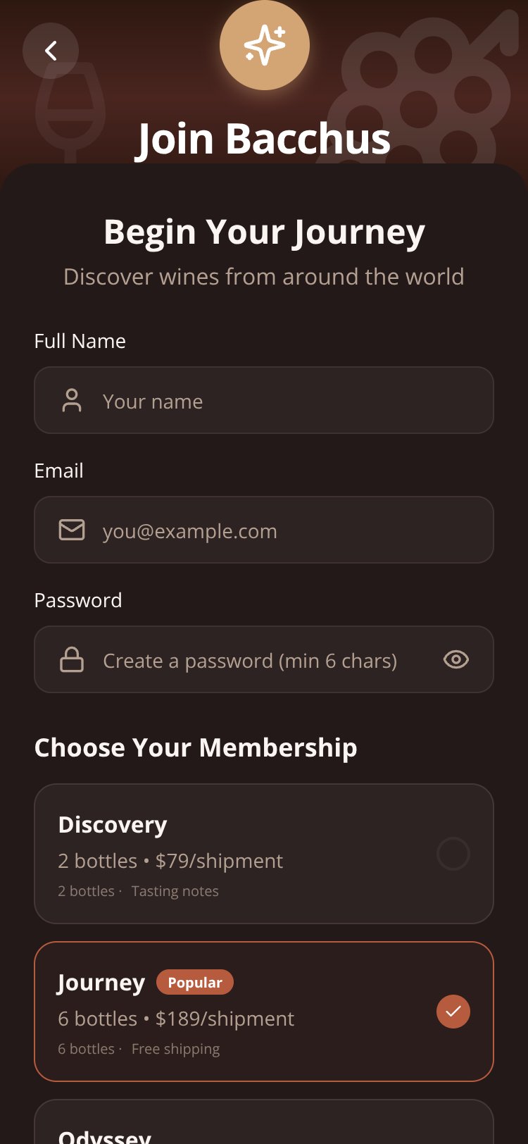 Bacchus Wine Club screen 2