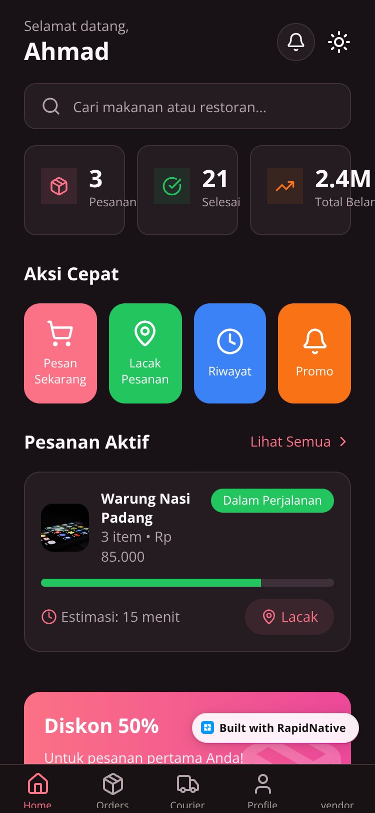 Marketplace Vendor with Courier screen 3