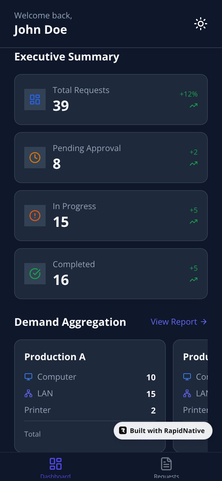Unified IT Service Request Platform screen 1