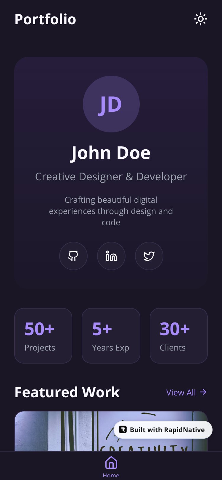 Creative Portfolio screen 1