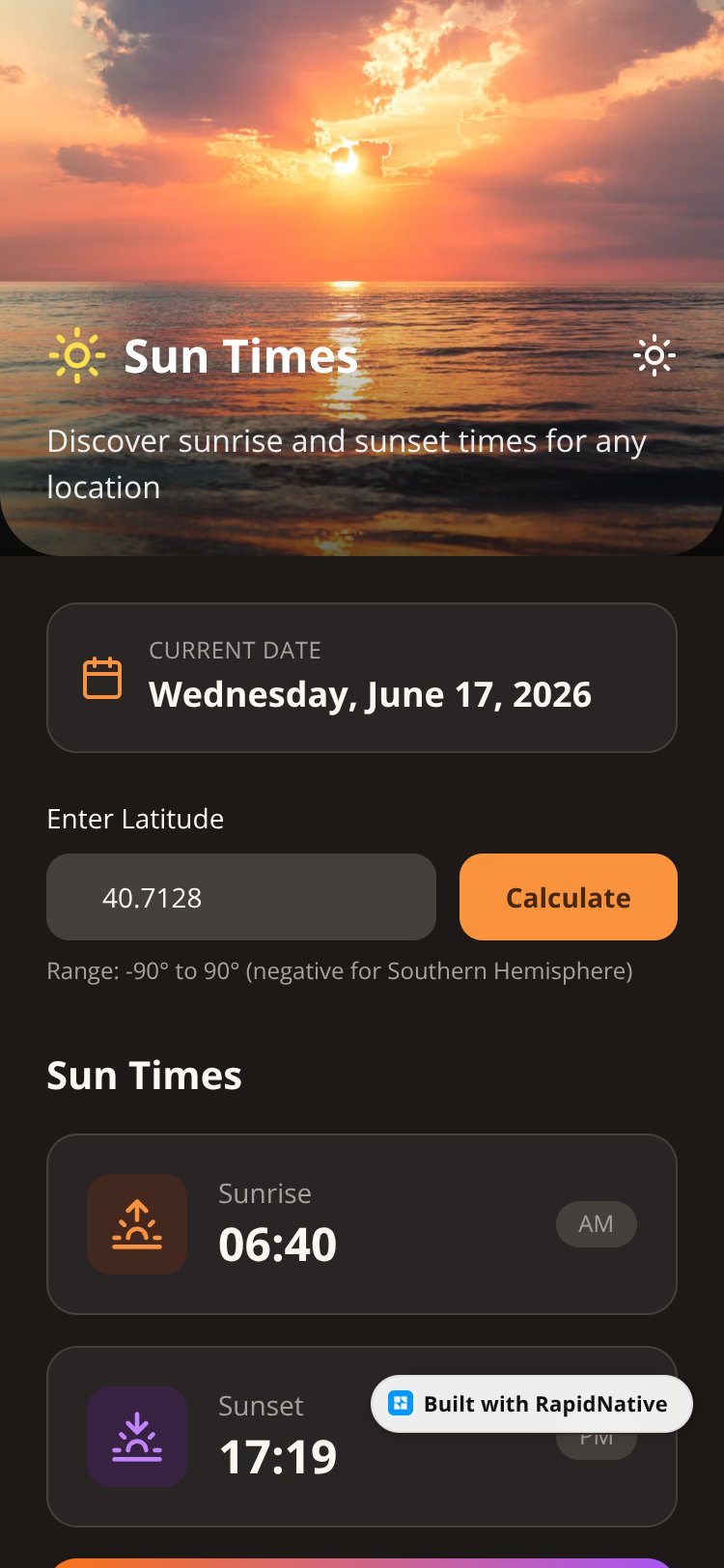 SunTime screen 1