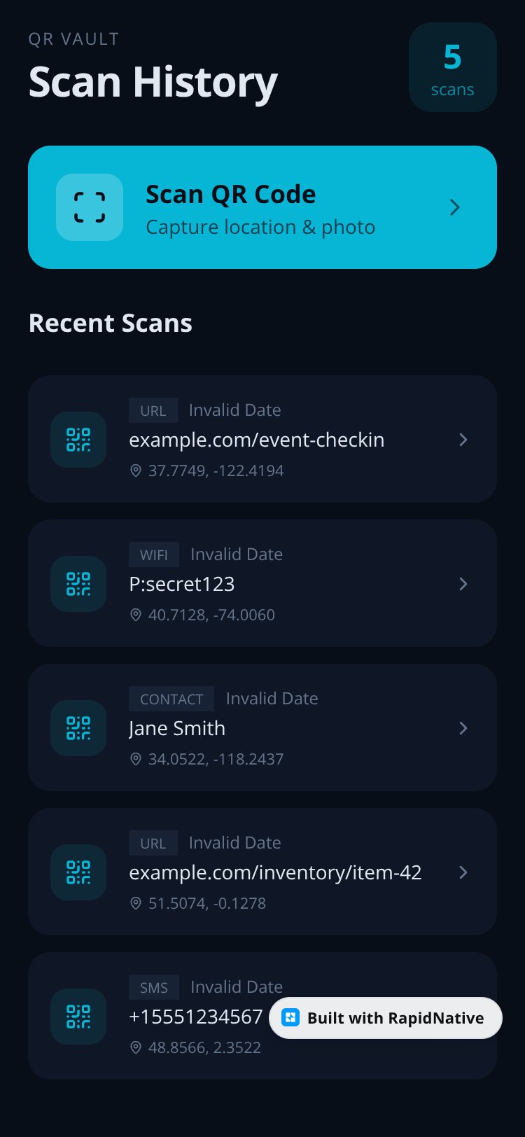 QR Vault screen 2