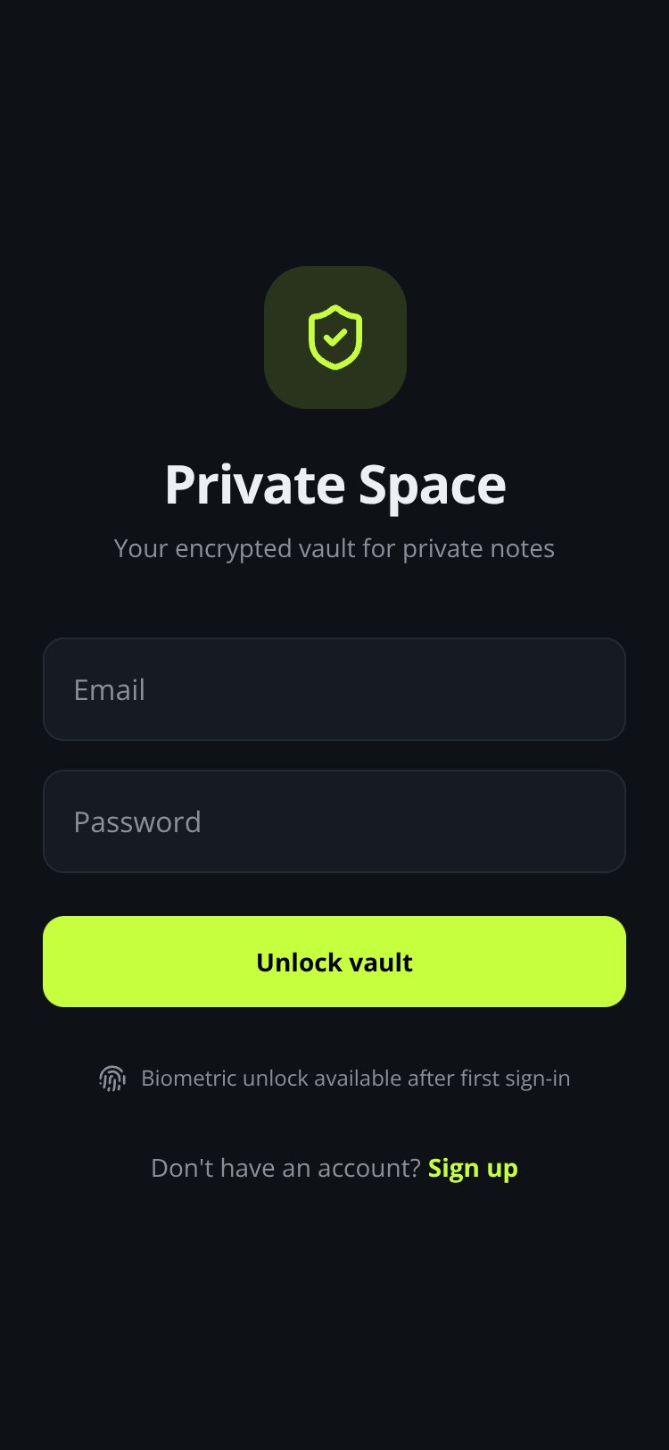 PrivateSpace screen 1