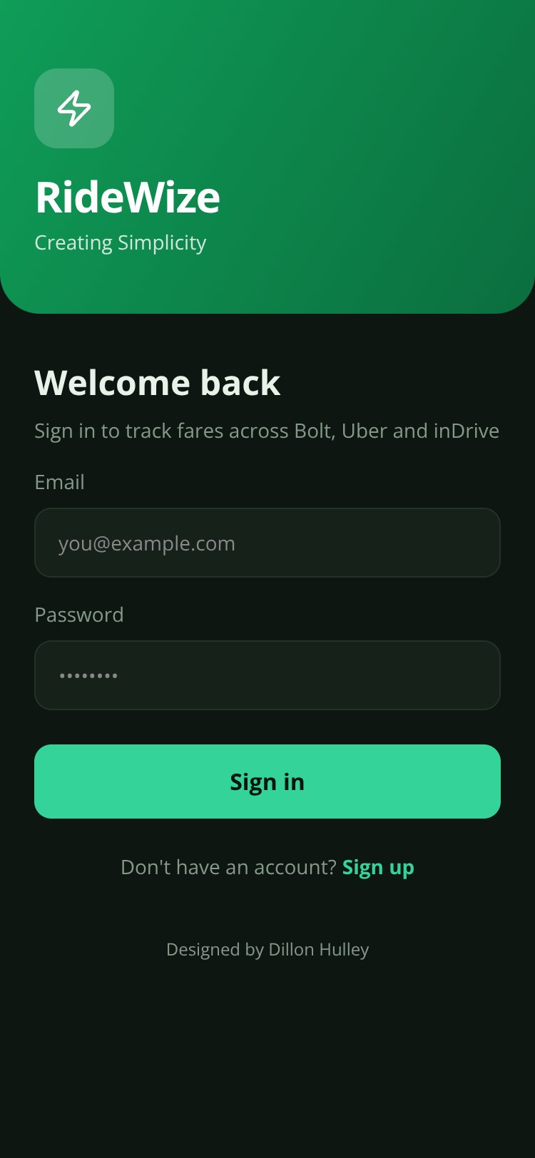 RideWize screen 1