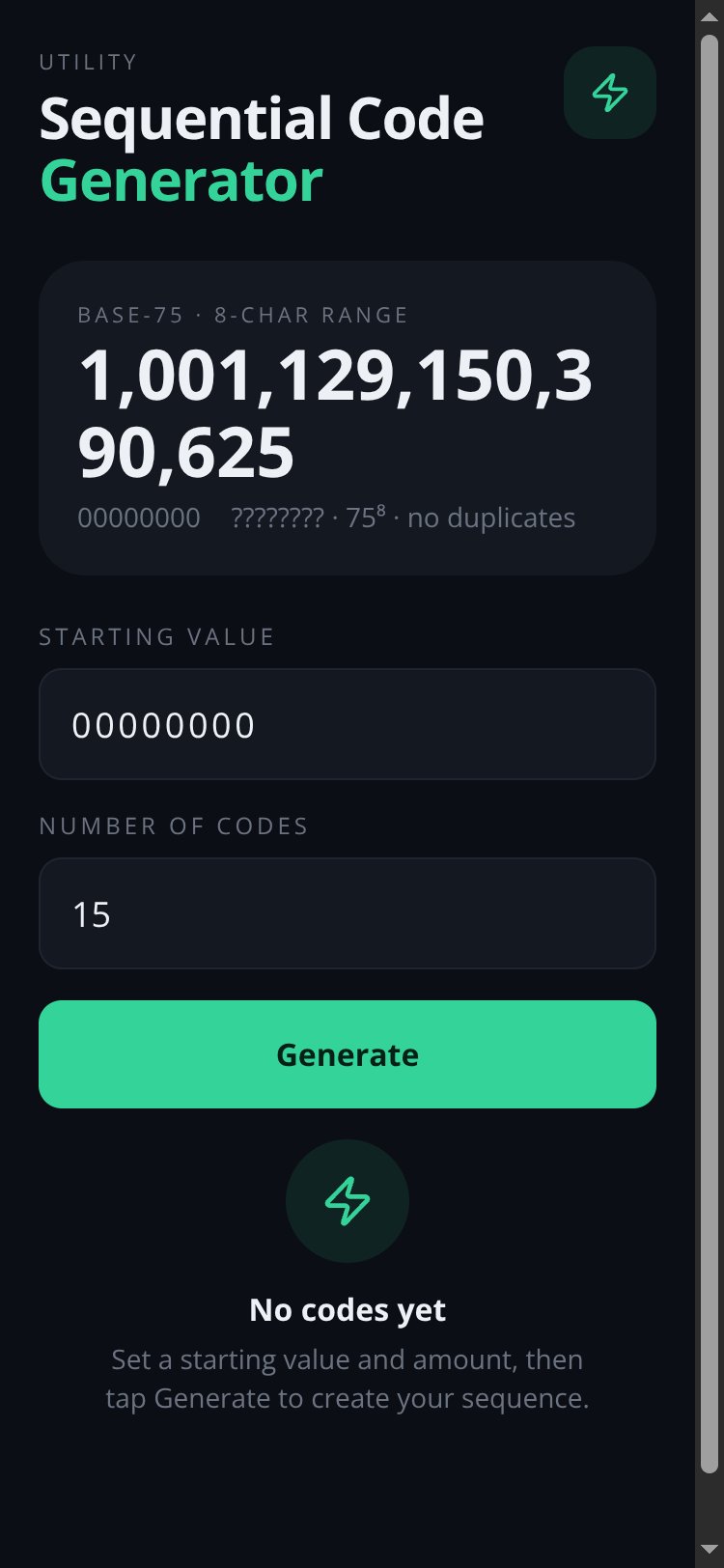 Sequential Code Generator screen 1