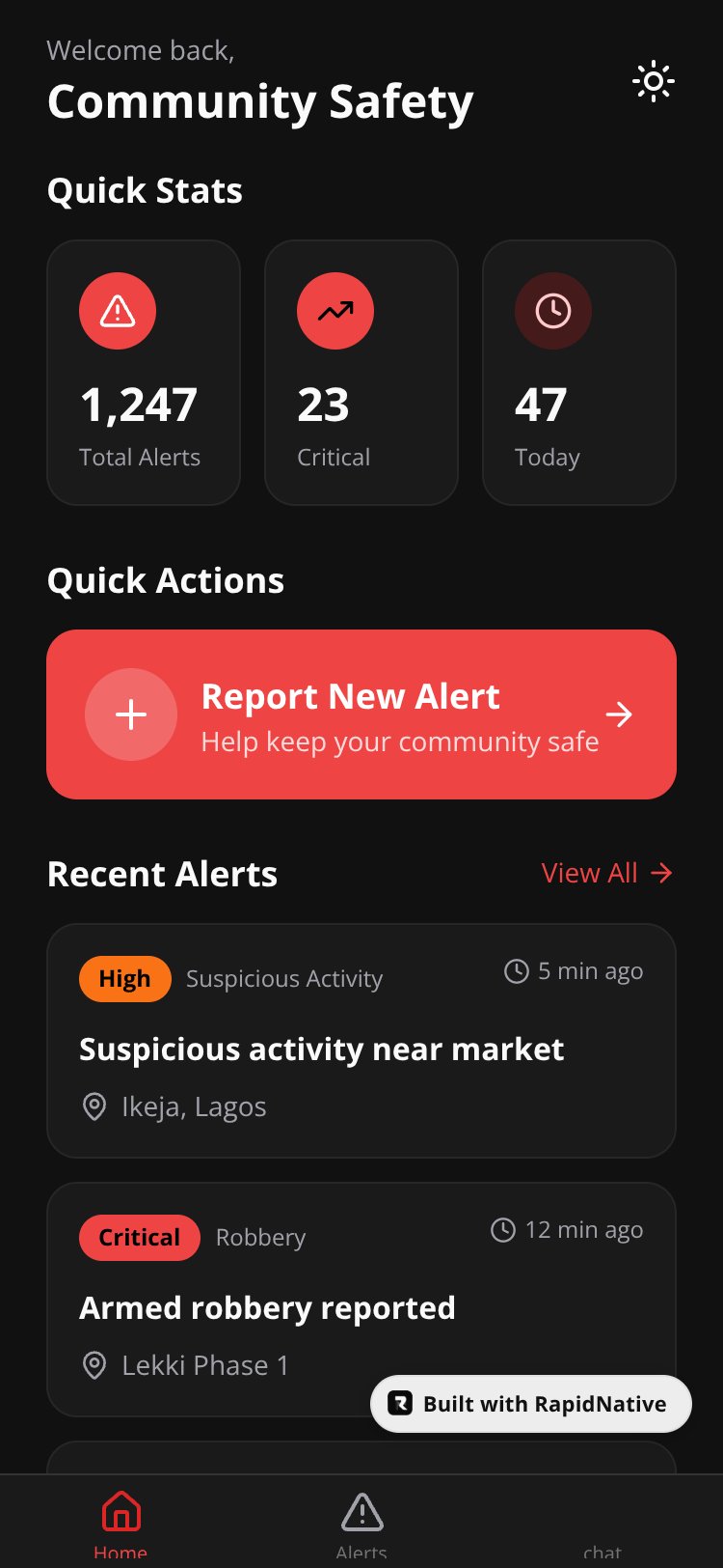 CommunityAlert screen 1