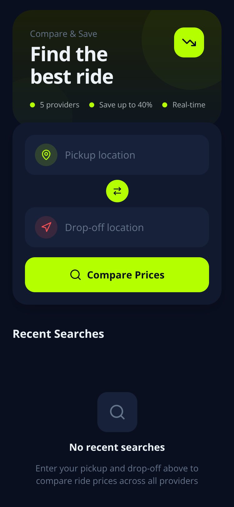 RideCompare screen 1
