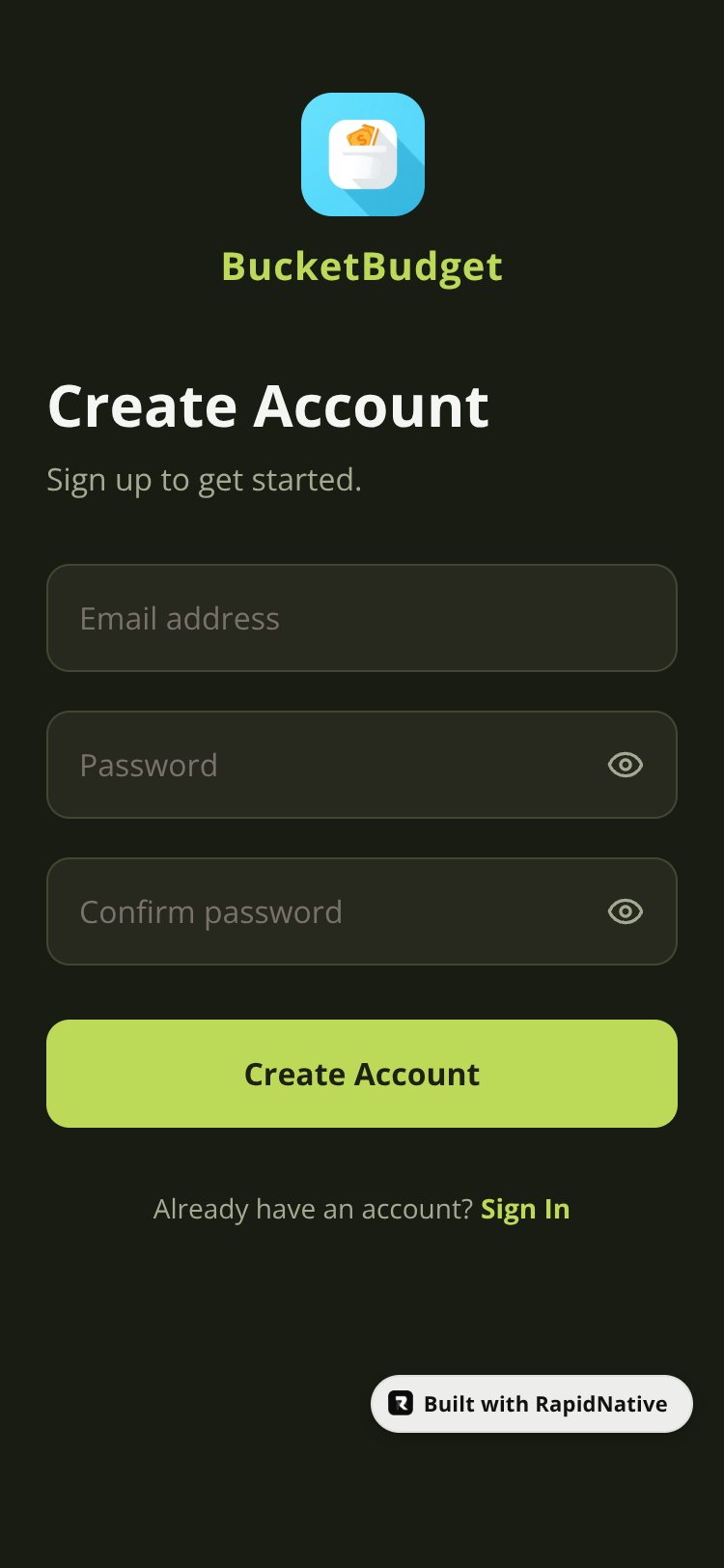 BucketBudget screen 2