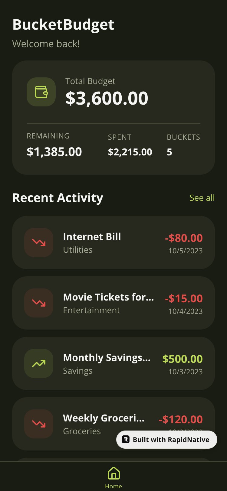 BucketBudget screen 3