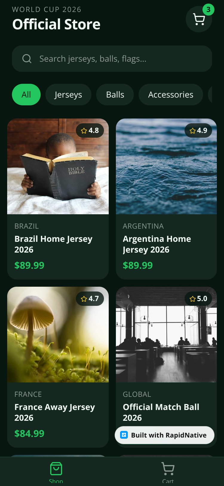 World Cup Store screen 2