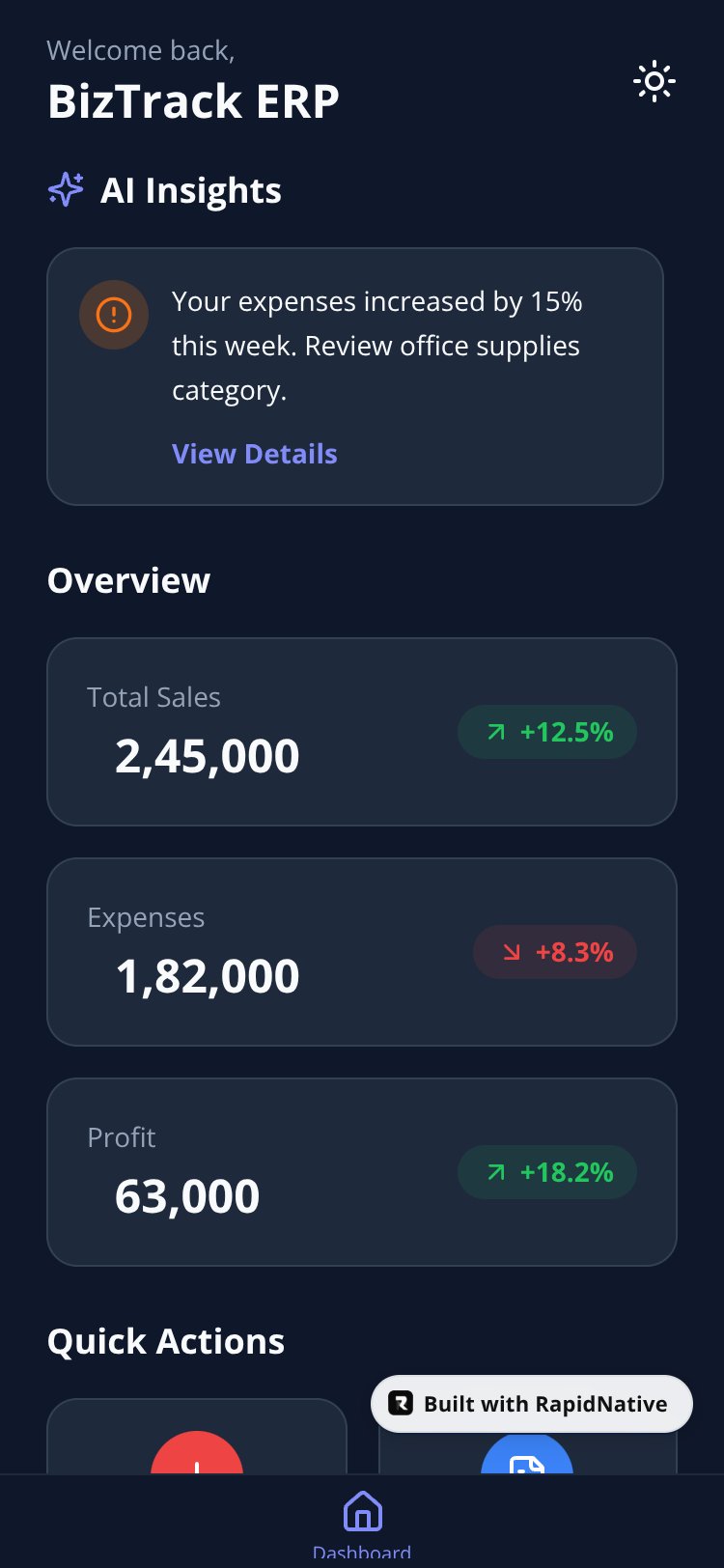 BizTrack ERP screen 1