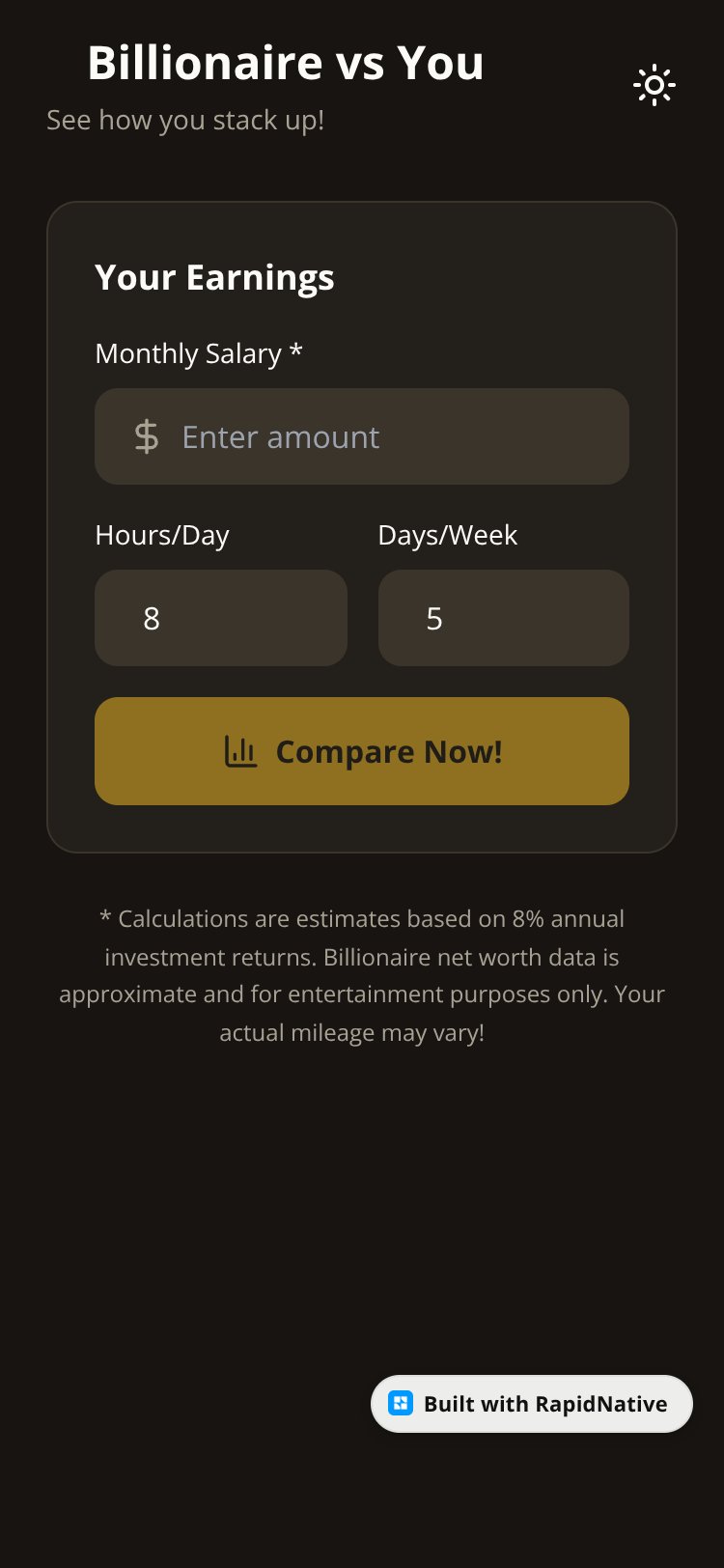 Wealth Comparison screen 1