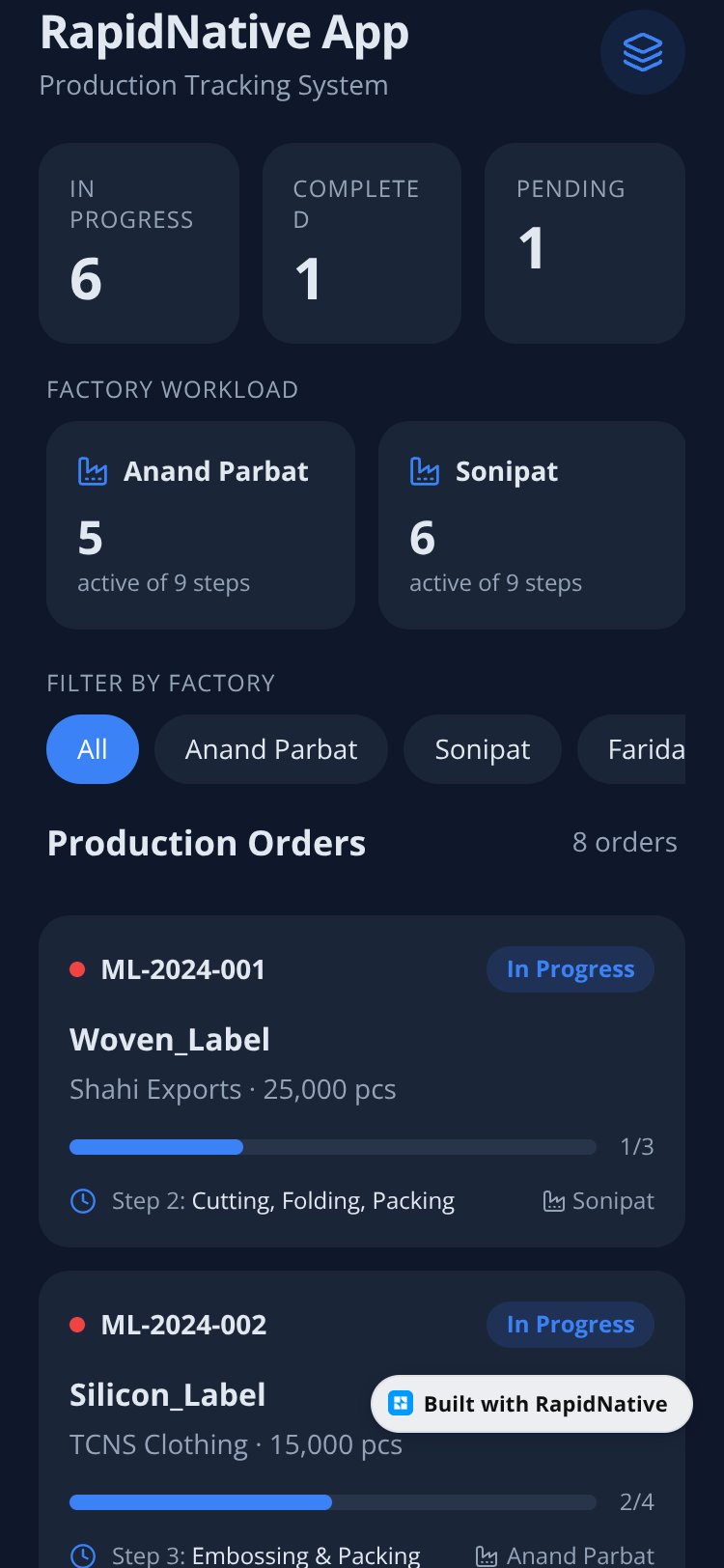 RapidNative App screen 2