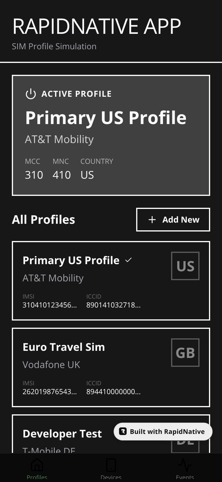 RapidNative App screen 1