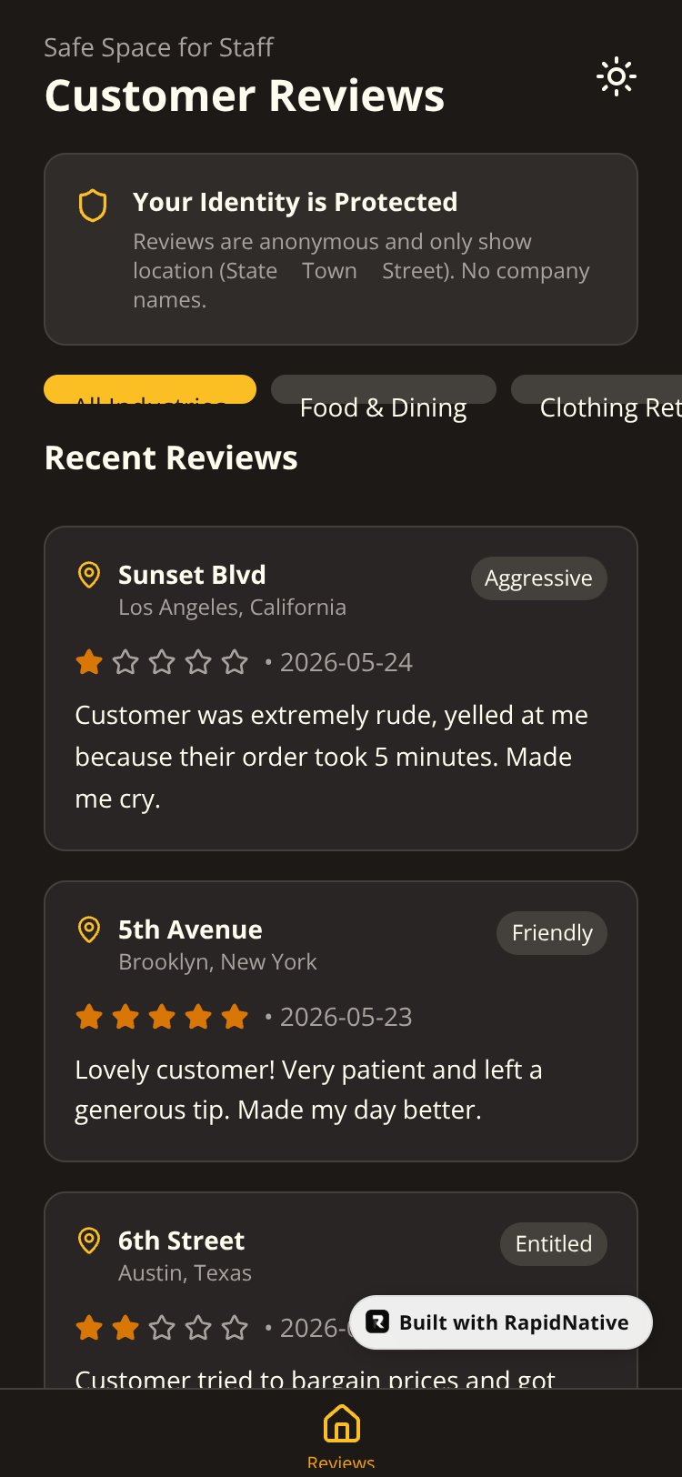 FoodFeedback screen 1