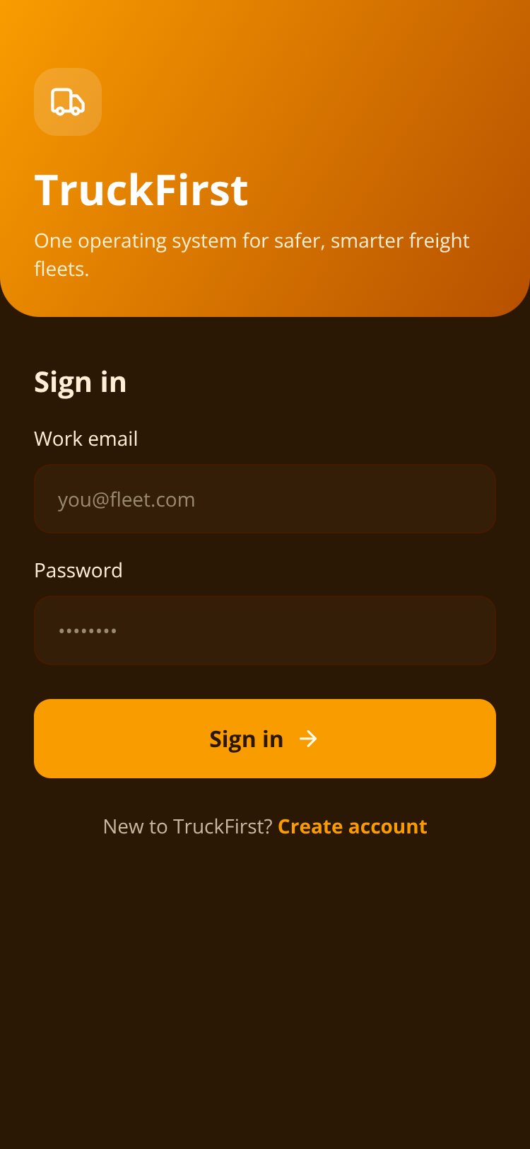 TruckFirst screen 1
