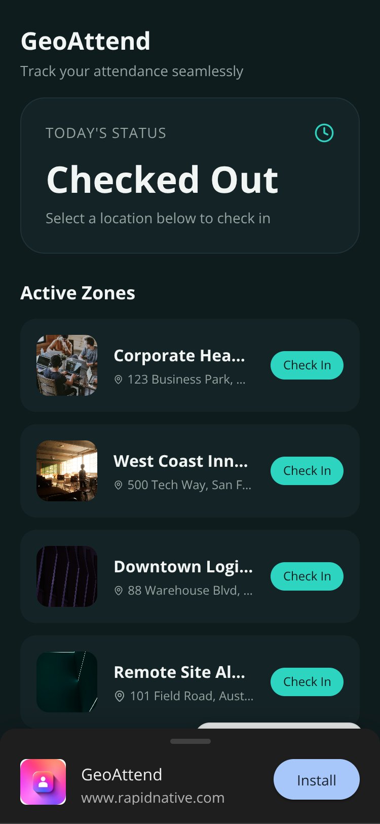 GeoAttend screen 1