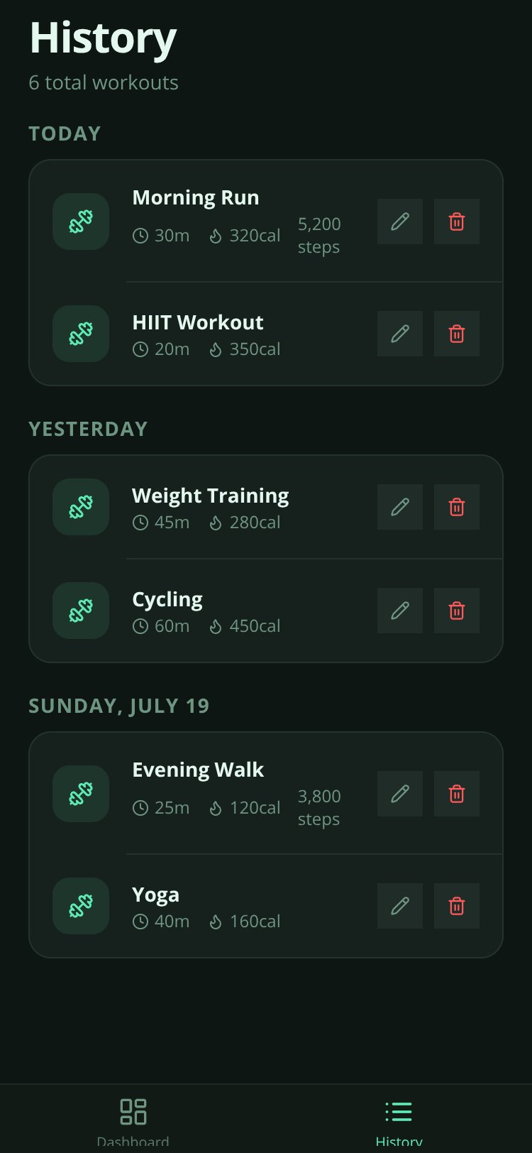 FitTrack screen 1