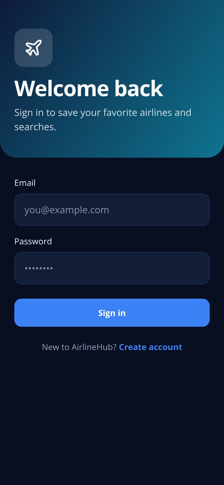 AirlineHub screen 1