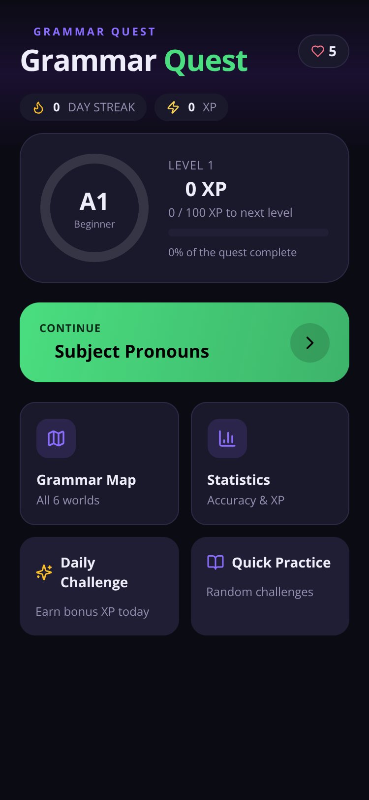 Grammar Quest screen 1