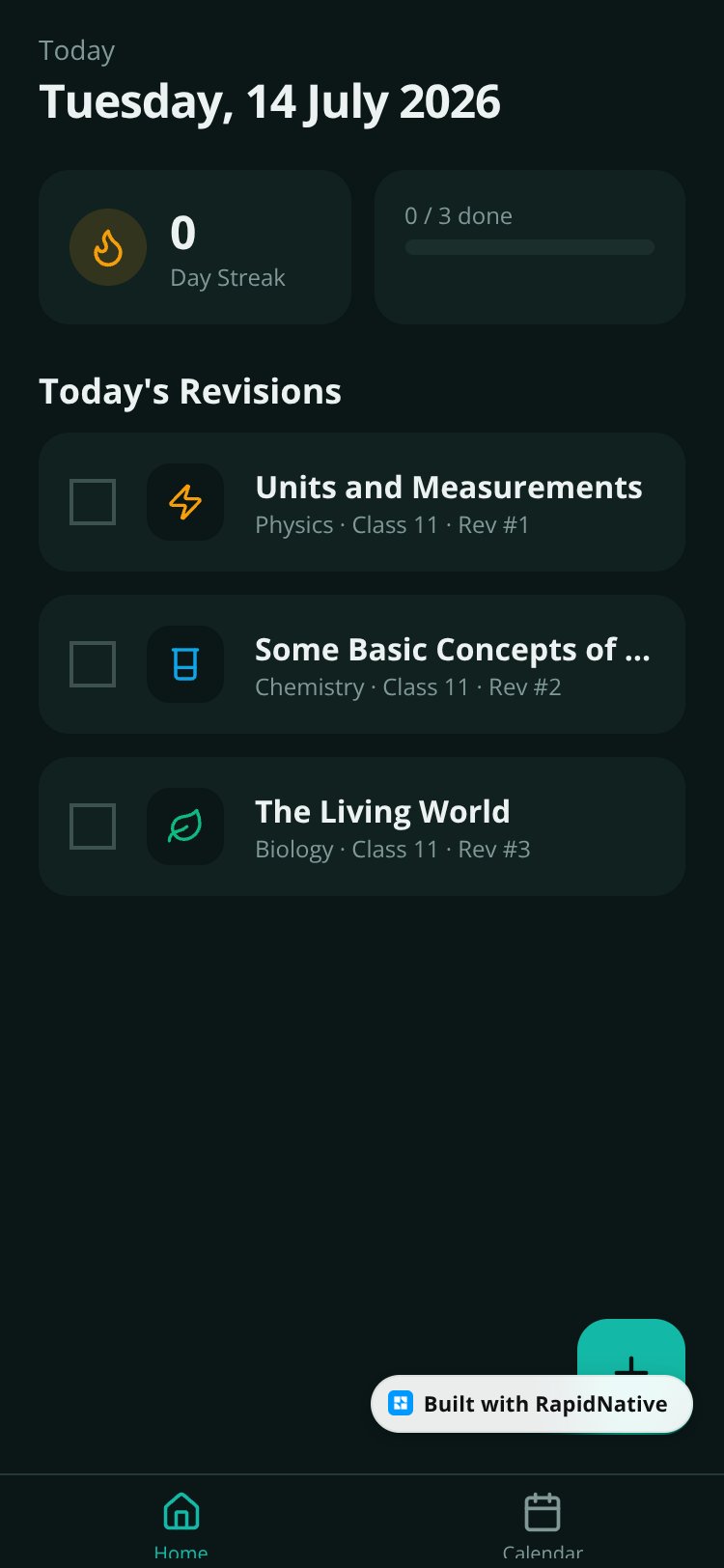 NEET Revision Scheduler screen 1
