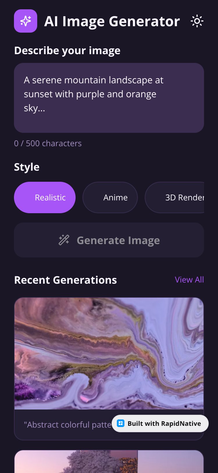 Text to Image Generator screen 1