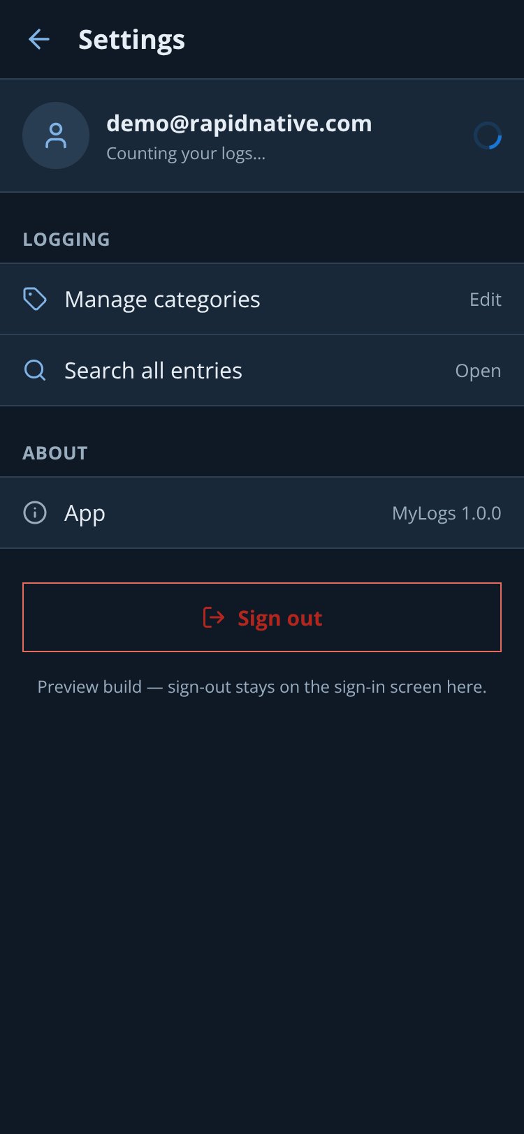 MyLogs screen 3