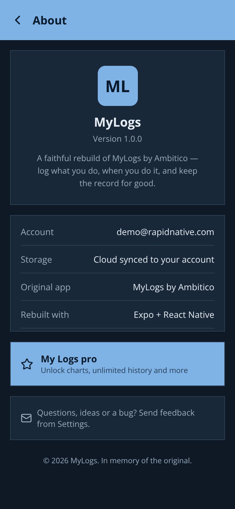 MyLogs screen 4