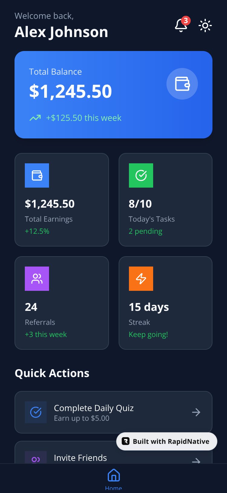 Earnings Tracker screen 1