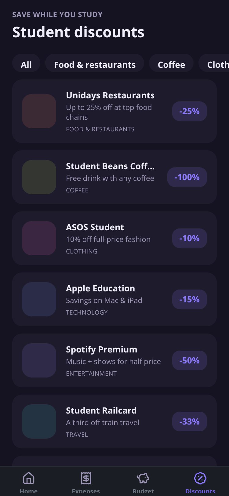 Student Wallet screen 1