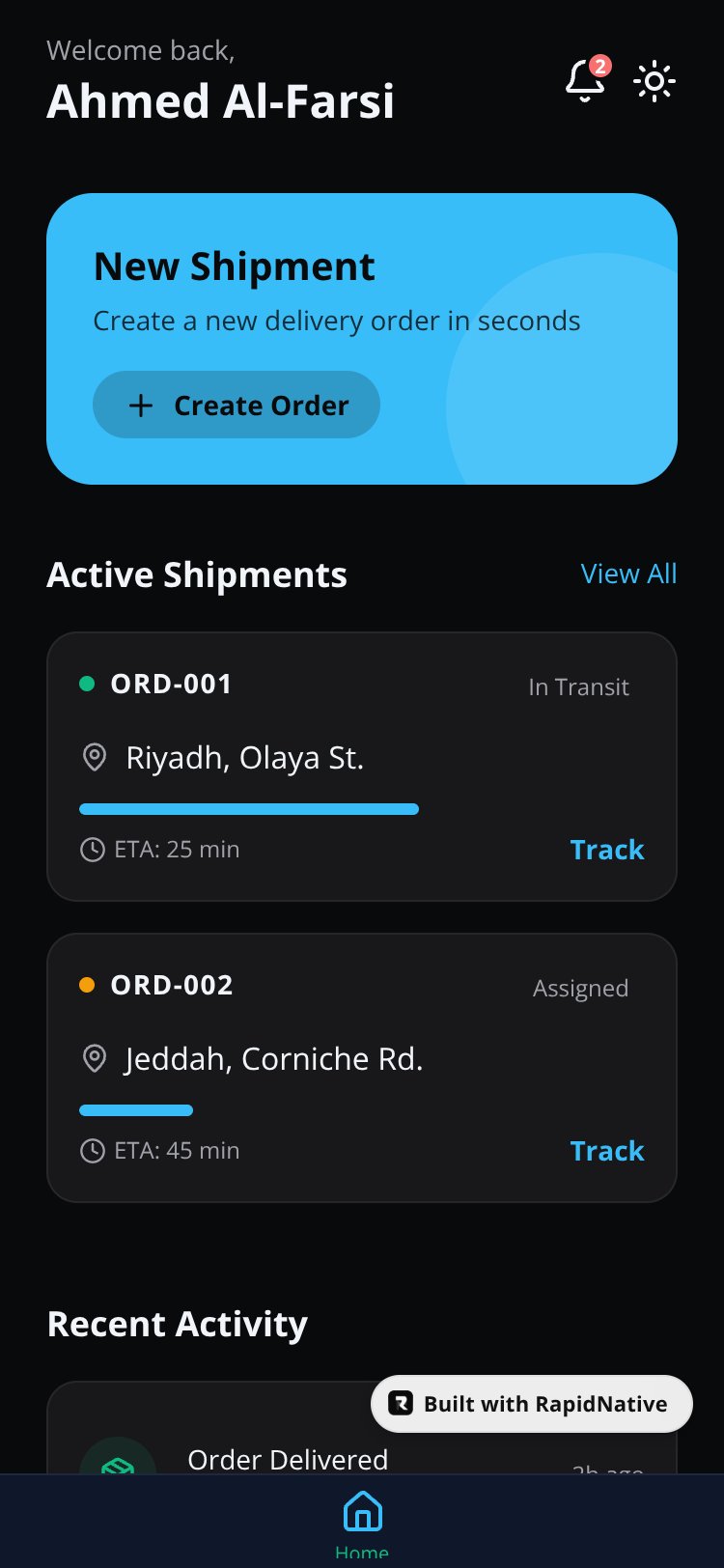 Delivery App screen 1