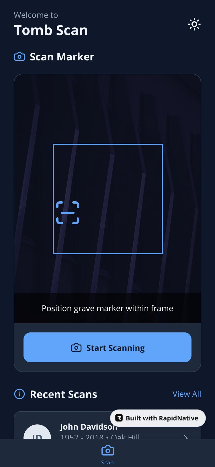 Tomb Scan screen 1