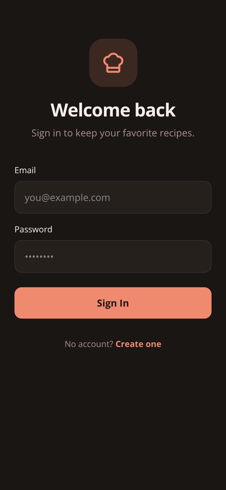 My Recipes screen 1
