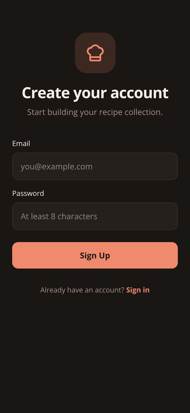 My Recipes screen 2