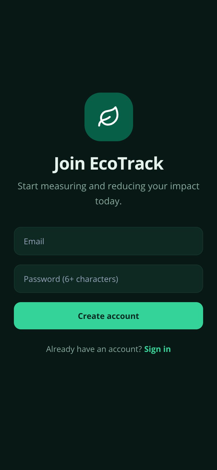 EcoTrack screen 1