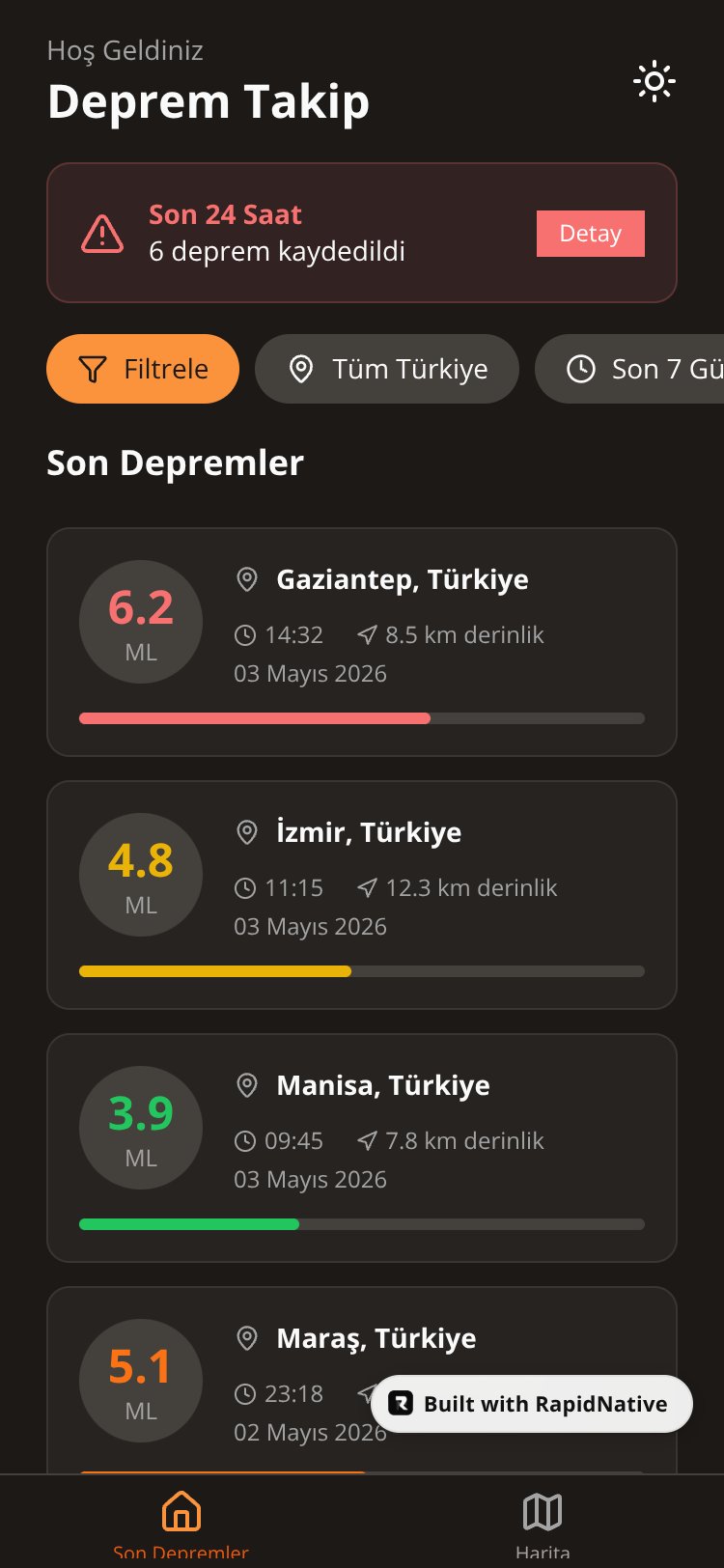 DepremTakip Pro screen 1