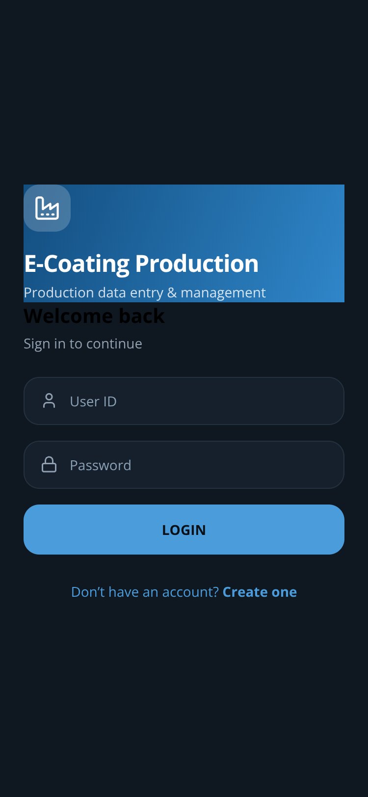 E-Coating Production screen 1