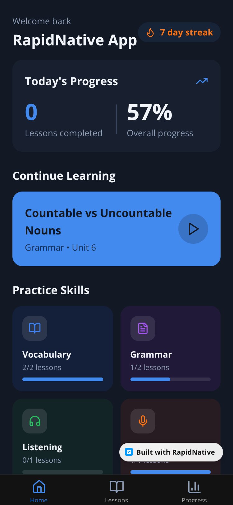 RapidNative App screen 1